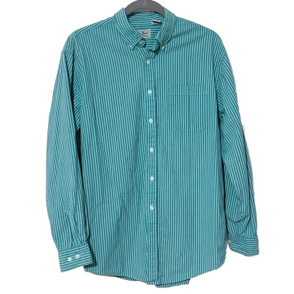 L.L. Bean Men’s Button Down Striped 100% Cotton Long Sleeve Shirt Blue Medium - Picture 1 of 6